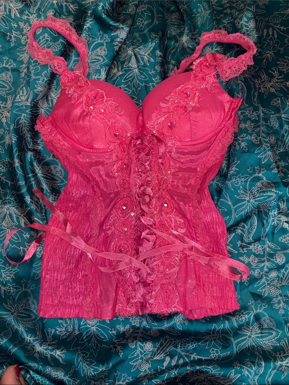 Women’s Lace-Up Bustier Corset Top - Hot Pink